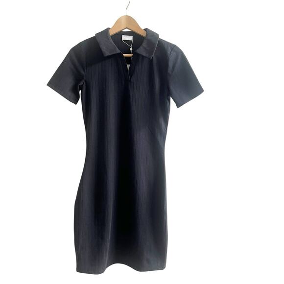 VILA Vipola Black Ribbed Short Sleeve Collard Mini Dress - Sz XS - NWT - Picture 1 of 12